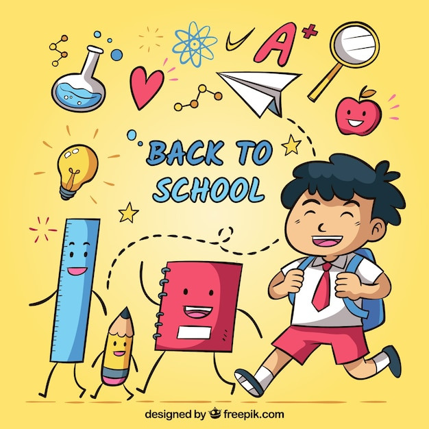 Hand drawn back to school background with boy