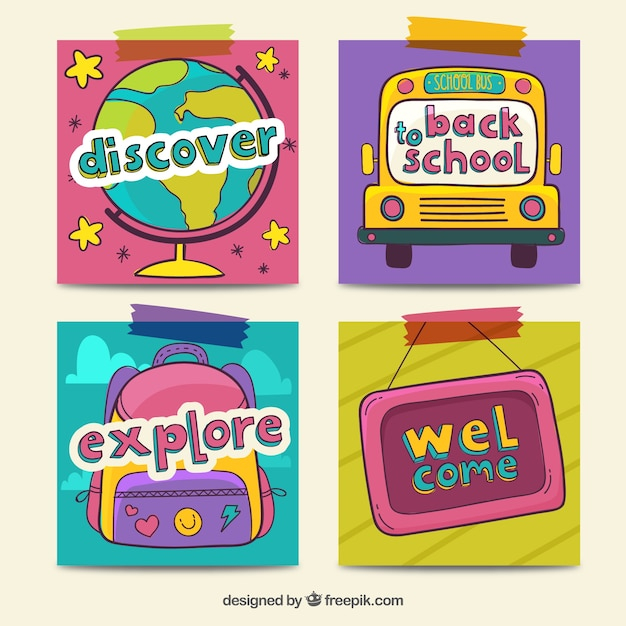 Hand drawn back to school card collection