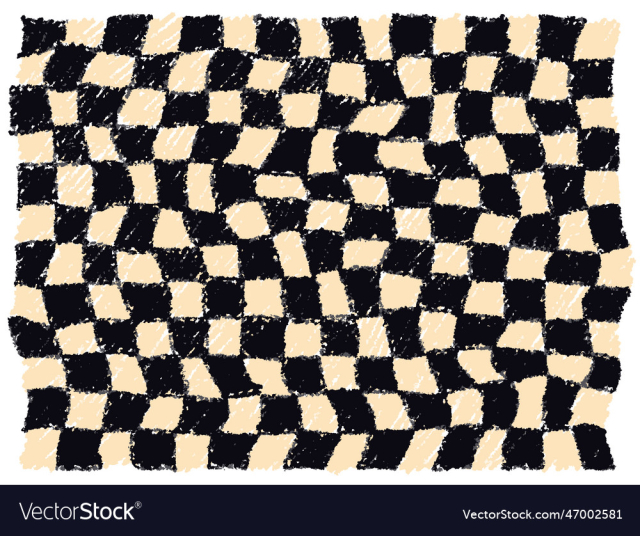 hand drawn checkered pattern black cream color