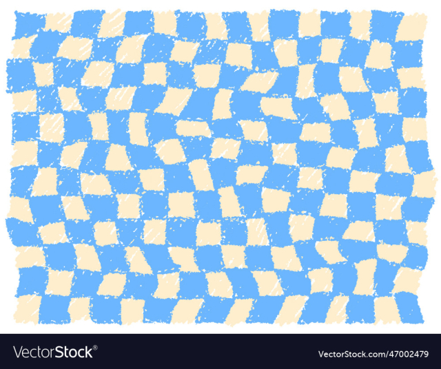 hand drawn checkered pattern blue cream color