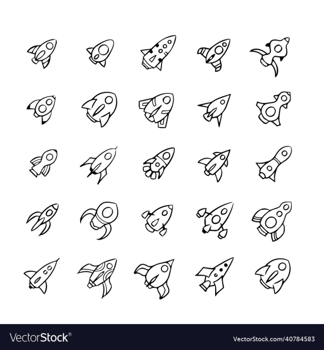 hand drawn rockets icon set in different styles