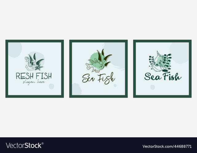 hand drawn see food or fish logo design