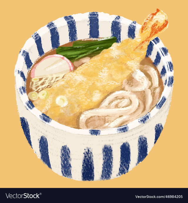hand drawn tempura udon noodles soup