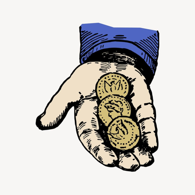 Hand holding coins clipart, vintage | Free Vector - rawpixel