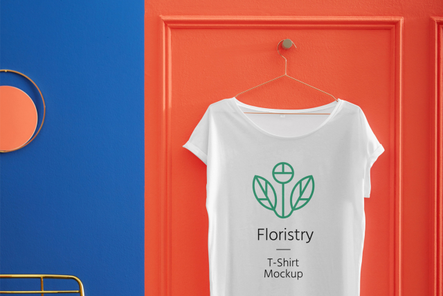 Hanging T-Shirt PSD Mockup floristry t-shirt mockup