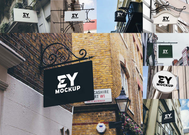 Hanging Wall Sign Mockup