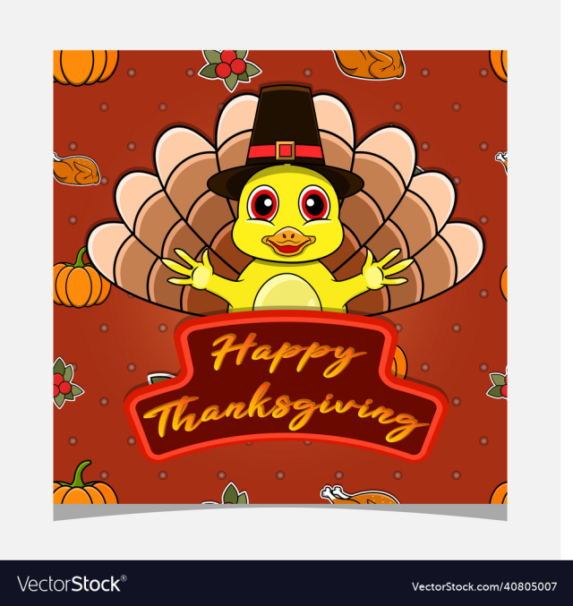 happy thanksgiving card with cute duck character