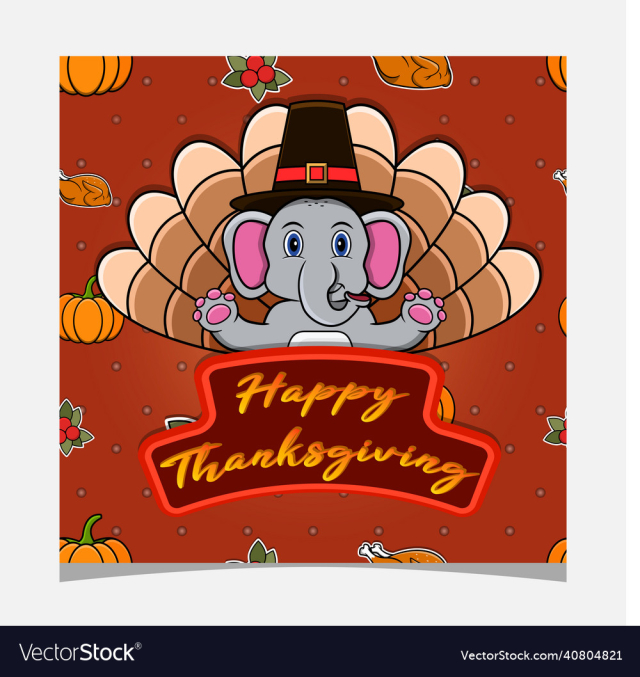 happy thanksgiving card with cute elephant