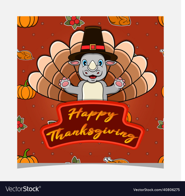 happy thanksgiving card with cute rhino character