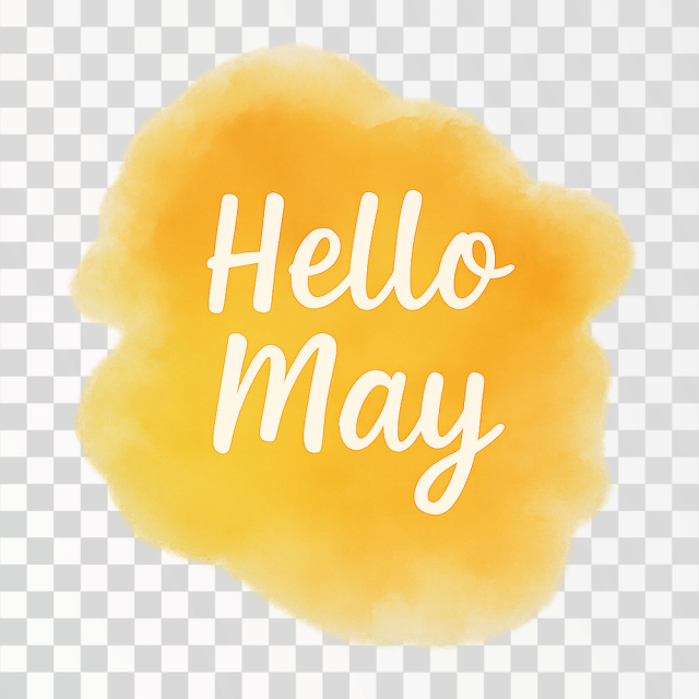 Hello May - Bright Yellow Watercolor Background