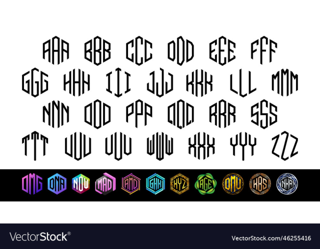 hexagonal monogram 3 letters alphabet font logo