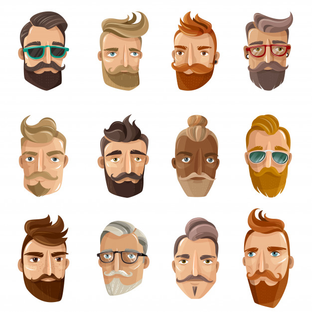 Hipster barbershop cartoon people set