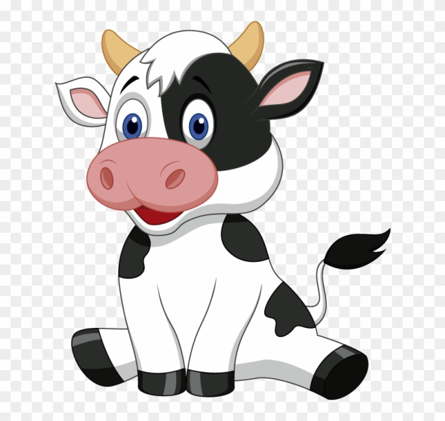 Illustration Of Cute Cow Cartoon Sitting Vector Art, - Cow Cartoon