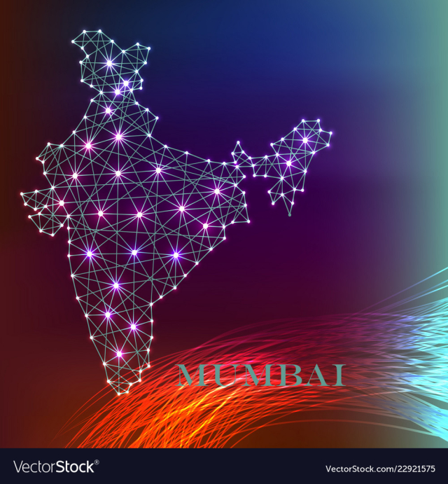 India map of polygonal mosaic lines rays and vector image