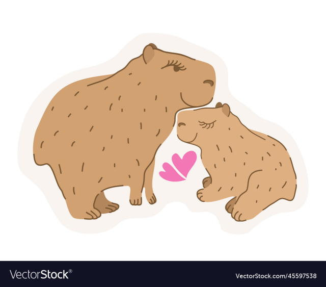 isolated sticker with two capybaras in love