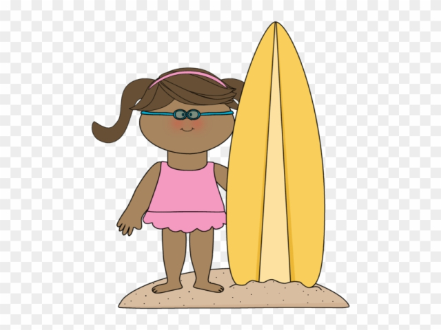Kids Summer Clipart - Girl With Surfboard Clipart