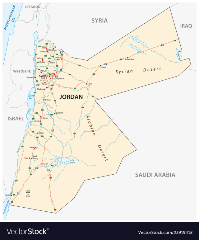 Kingdom of jordan road map vector image