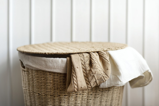 Knitted clothes in a rattan | Free Photo - rawpixel