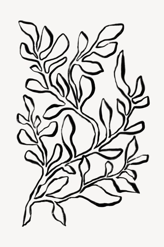 Leaf line art, Chinese brush | Free Photo - rawpixel