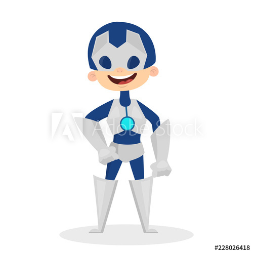 Little child standing in a robot costume