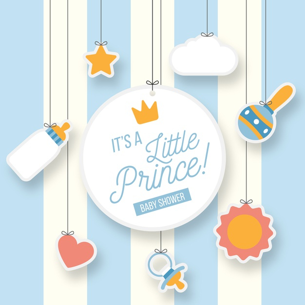 Little prince boy baby shower Free Vector