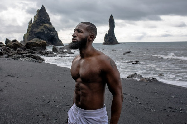 Male Model on Beach Free Photo