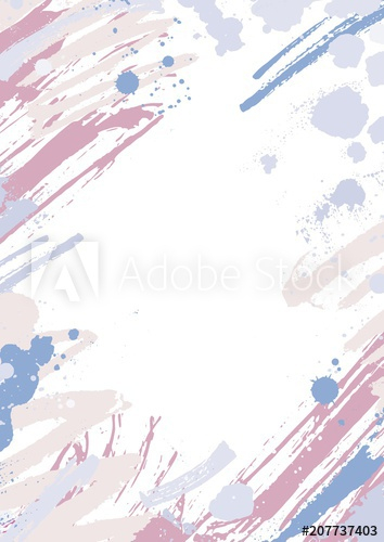 Modern vertical backdrop decorated with pink and blue pastel paint traces, blots and brush strokes on white background