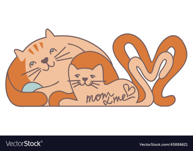 mom and me two red cats mom and kid isolated