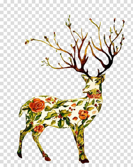 Multicolored abstract deer illustration, Deer Tattoo Art Illustration, deer transparent background PNG clipart