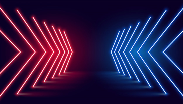 Neon light arrow direction in perspective Free Vector