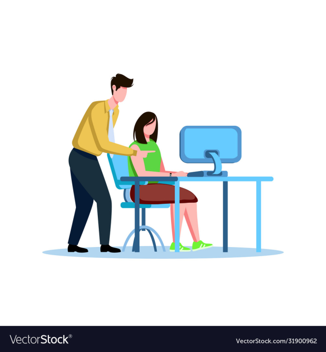 office boss showing works to employee