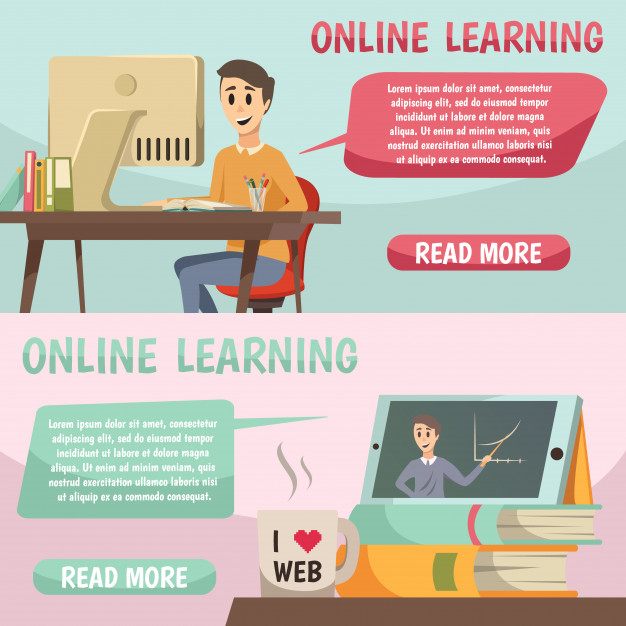 Online education orthogonal banners Free Vector