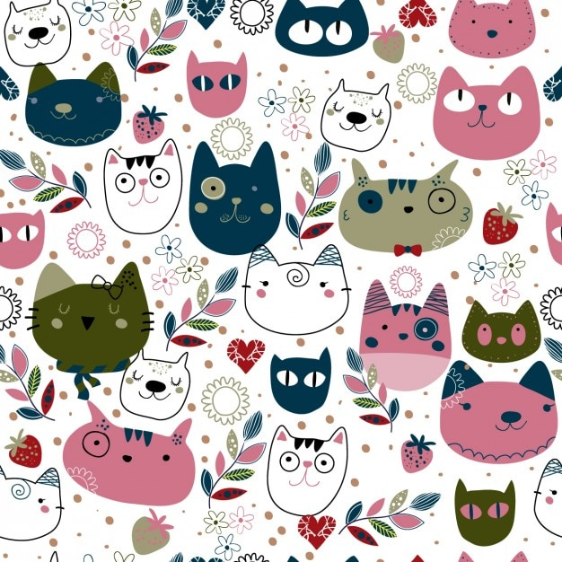Pattern with cute cat heads