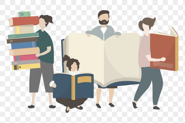 People reading books illustration png, | Free PNG - rawpixel
