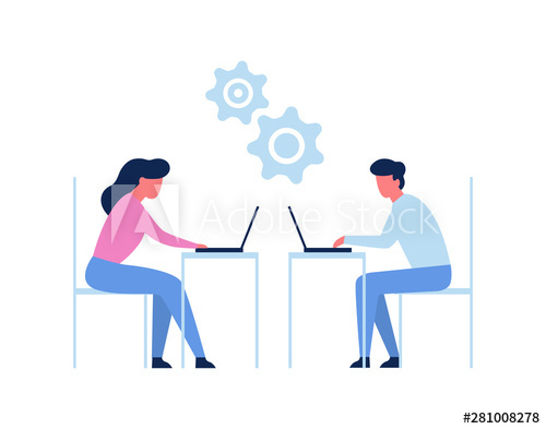 People working on laptop in office