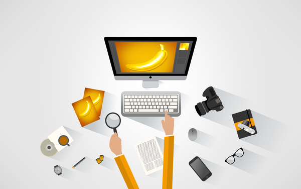 Photographer working at the desk - Yellow tones