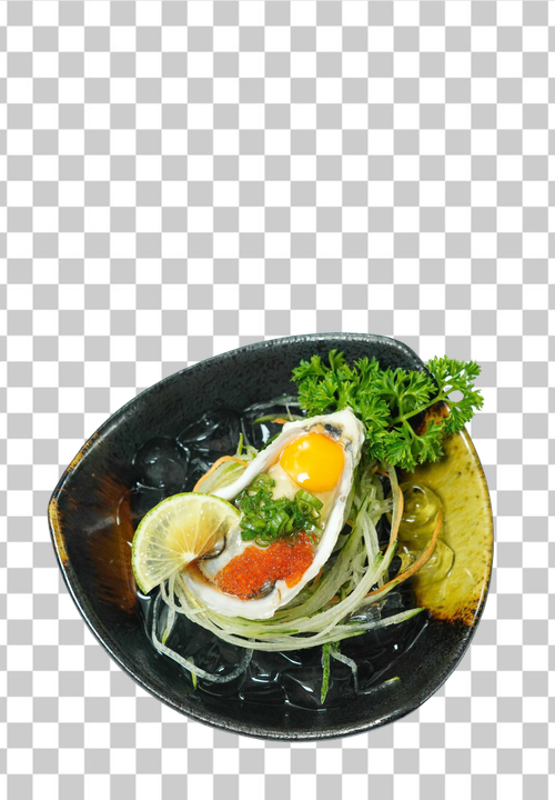 PNG Gourmet Oyster Dish with Egg and Garnish