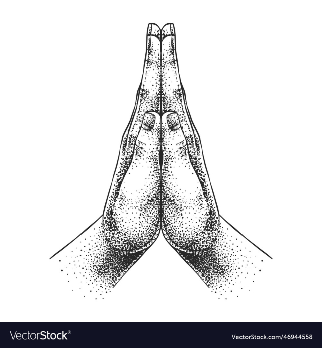 praying hands drawn using pointillism technique
