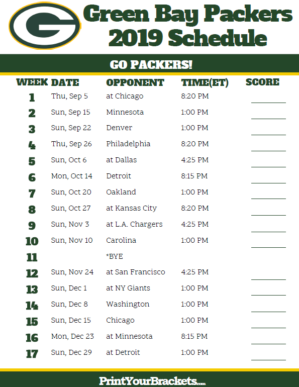 Printable 2019 nfl schedule discount