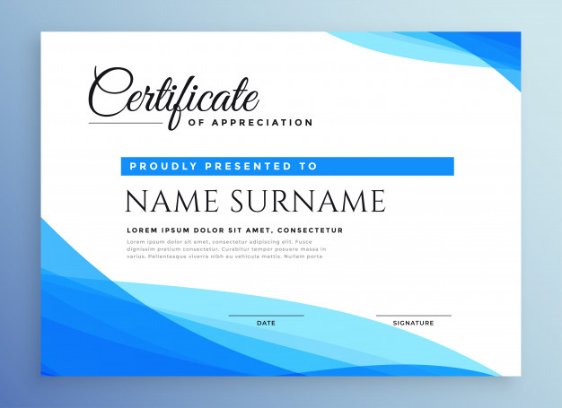 Professional blue business certificate Free Vector