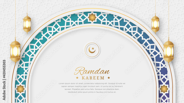 Ramadan Kareem Arabic Elegant Luxury Ornamental Islamic Background with Islamic Pattern Border and Decorative Hanging Ornament