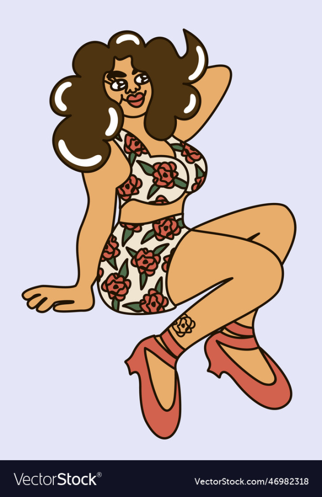 retro girl young woman in bikini decorated