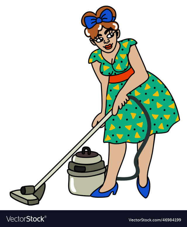 retro woman woman with a cleaner isolated