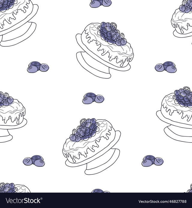 seamless pattern with blueberry dessert cake