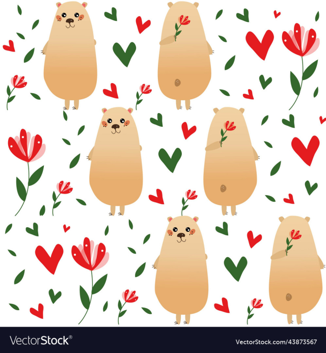 seamless pattern with cute cartoon bears hearts