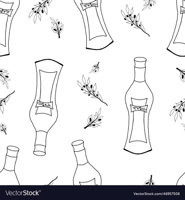 seamless pattern with martini bottle with olive