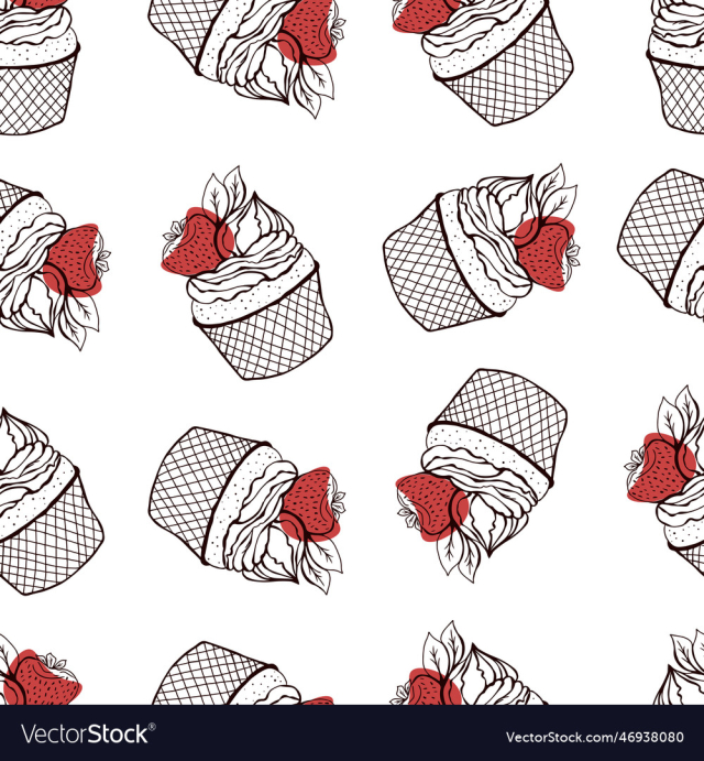 seamless pattern with strawberry cupcake