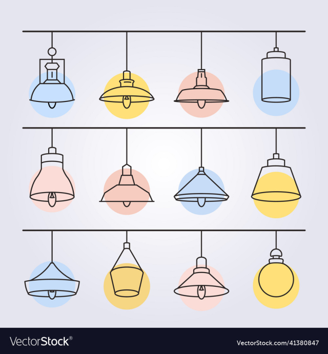 set and bundle of hanging modern lamp light icon