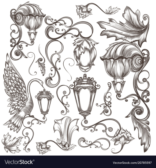 set of calligraphic elements for design