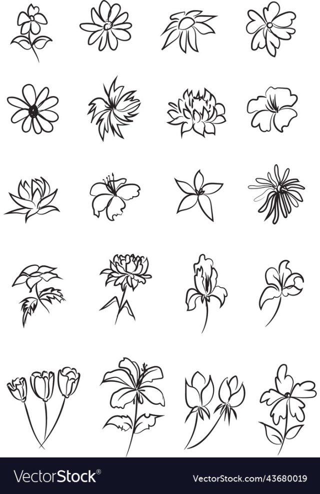set of hand-drawn flower doodles icons